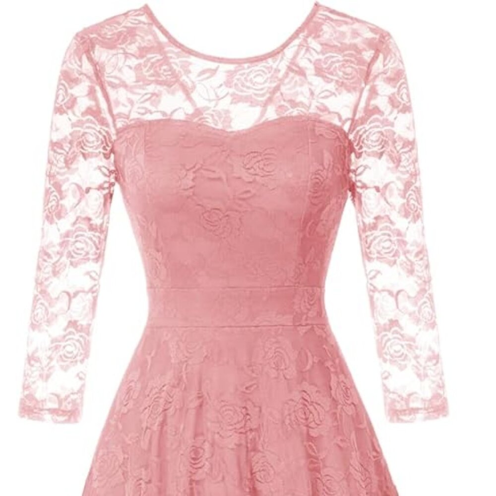 New Evening Dress, Pink, Flared A-Line, Lace